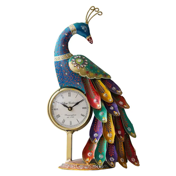 Metal_Peacock_Showpiece_with_table_clock