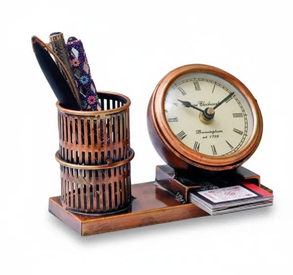 Multicolour_Premium_Quality_Metal_3_In_1_Showpiece_,_Table_Clock_|_Pen_Stand_|_Card_Holder