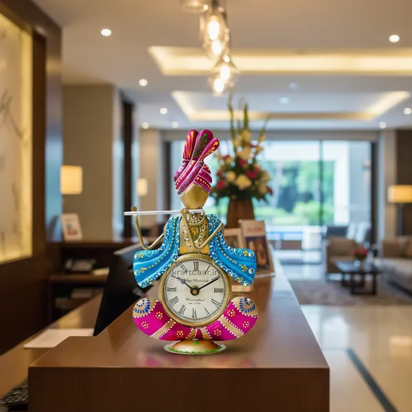 Krishna_Table_clock_Metal_Showpiece