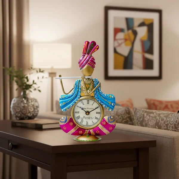 Krishna_Table_clock_Metal_Showpiece