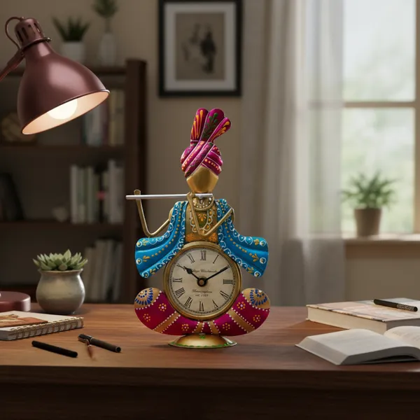 Krishna_Table_clock_Metal_Showpiece