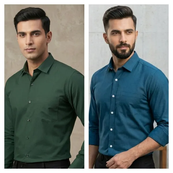 Teal_Blue_And_Green_Cotton_Regular_Fit_Full_Sleeve_Formal_Shirt_For_Men_|_Pack_Of_2