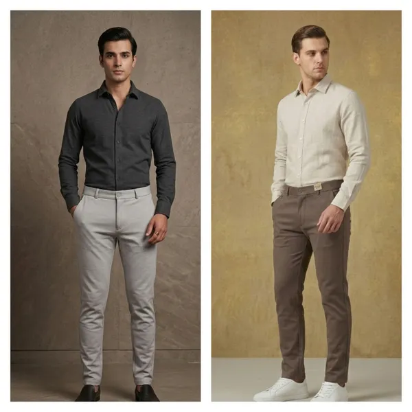 Grey_And_Brown_Cotton_Slim_Fit_Casual_Trousers_For_Men_|_Pack_Of_2