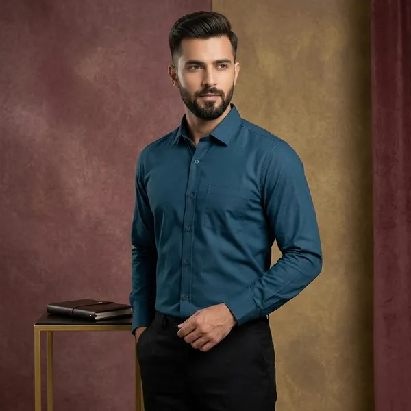 Teal_Blue_And_White_Cotton_Regular_Fit_Full_Sleeve_Formal_Shirt_For_Men_|_Pack_Of_2