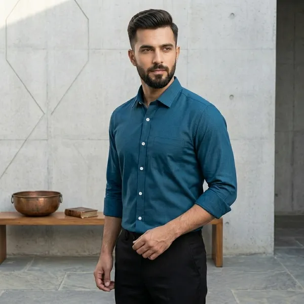 Teal_Blue_And_White_Cotton_Regular_Fit_Full_Sleeve_Formal_Shirt_For_Men_|_Pack_Of_2