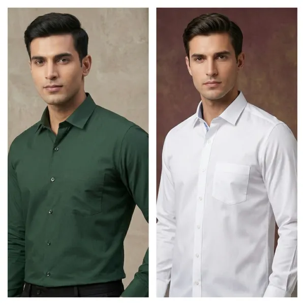 White_And_Green_Cotton_Formal_Shirt_For_Men_|_Pack_Of_2