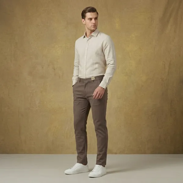 Grey_And_Brown_Cotton_Slim_Fit_Casual_Trousers_For_Men_|_Pack_Of_2