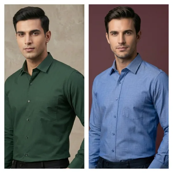 Blue_And_Green_Cotton_Slim_Fit_Formal_Shirt_For_Men_|_Pack_Of_2