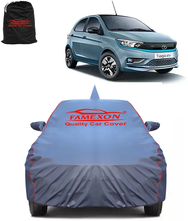 Famexon Grey Waterproof Elastic Car Cover For Tata Tiago Ev Body