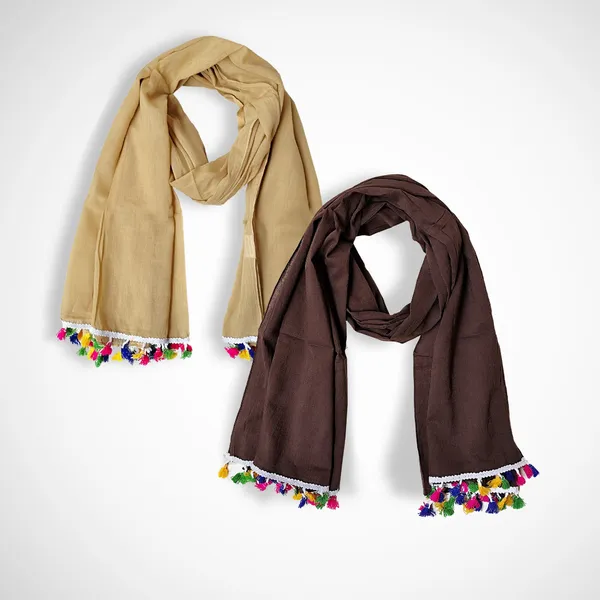 Pack_of_2:_Sand_&_Chocolate_Color_Cotton_Blend_Women's_Scarf/Stole_(100x180_cm)