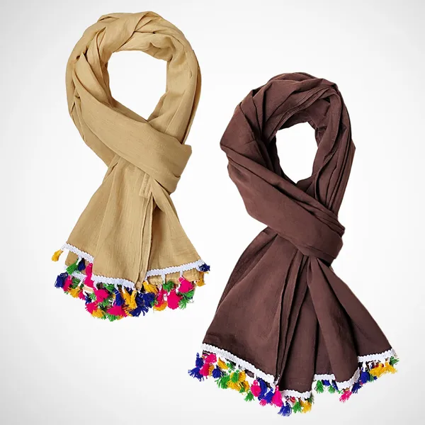 Pack_of_2:_Sand_&_Chocolate_Color_Cotton_Blend_Women's_Scarf/Stole_(100x180_cm)
