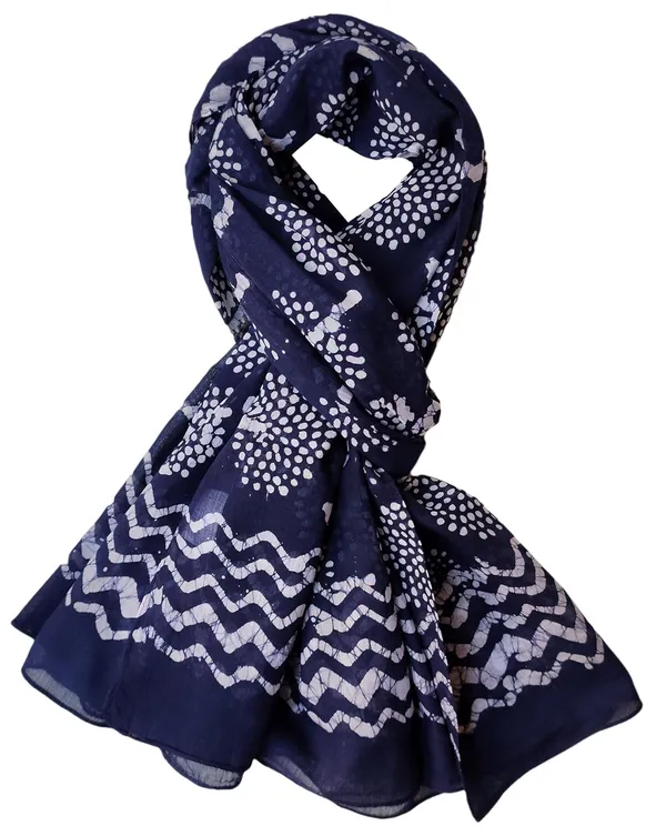 Peacock_Blue_&_White_Hand_Batik_Print_Cotton_Blend_Stole_(100x180_cm)