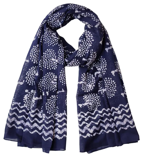 Peacock_Blue_&_White_Hand_Batik_Print_Cotton_Blend_Stole_(100x180_cm)