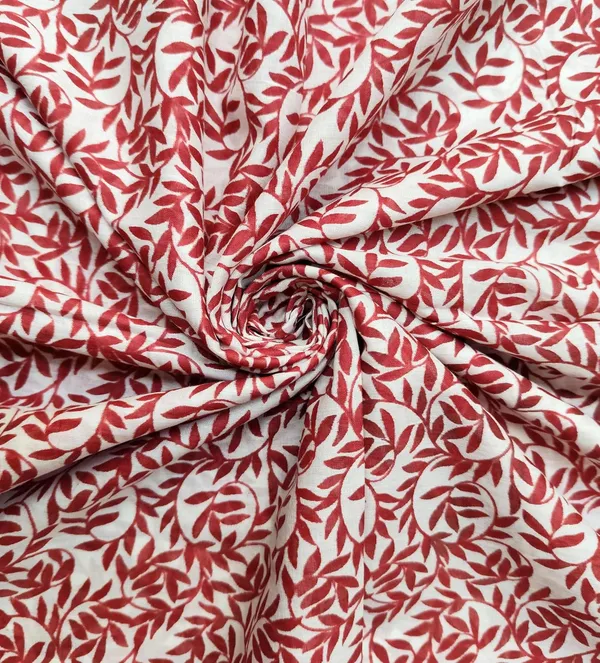 White_&_Maroon_Leaves_Print_Cotton_Women's_Scarf_(100x180_cm)