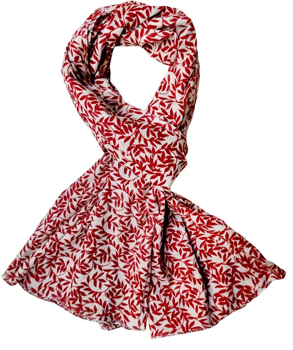 White_&_Maroon_Leaves_Print_Cotton_Women's_Scarf_(100x180_cm)