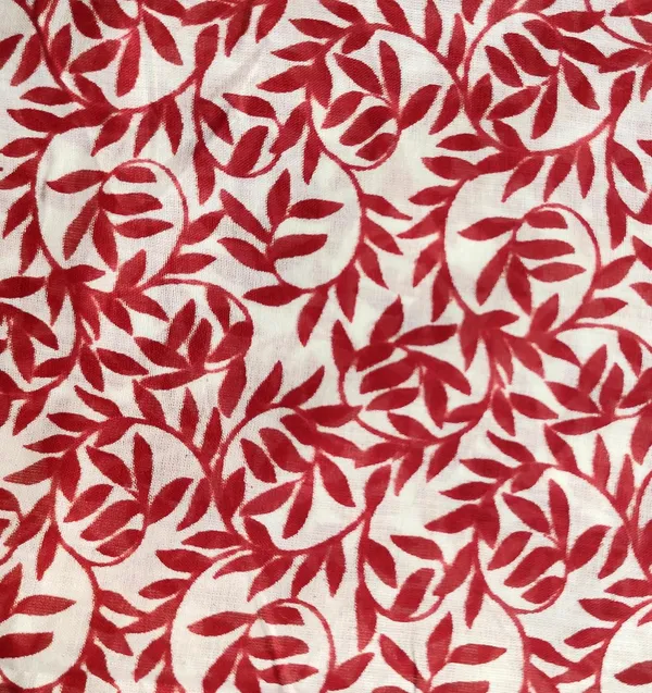 White_&_Maroon_Leaves_Print_Cotton_Women's_Scarf_(100x180_cm)