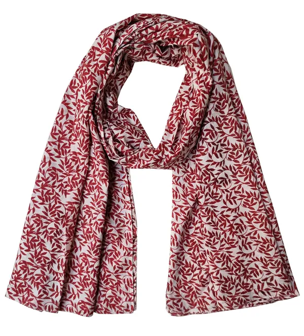 White_&_Maroon_Leaves_Print_Cotton_Women's_Scarf_(100x180_cm)