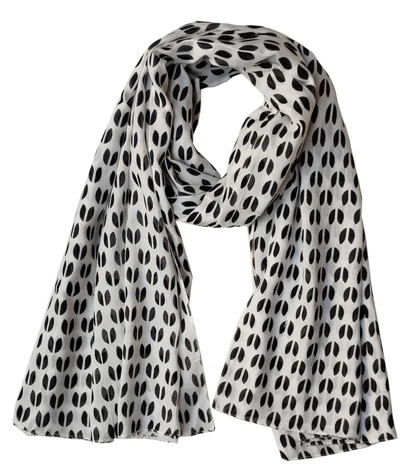 White_&_Black_Leaf_Print_Rayon_Blend_Women's_Scarf_(100x180_cm)
