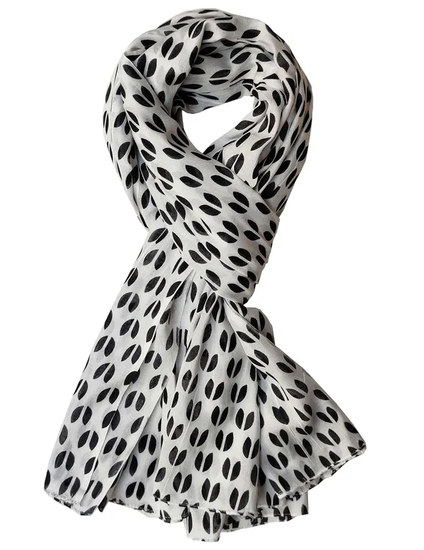 White_&_Black_Leaf_Print_Rayon_Blend_Women's_Scarf_(100x180_cm)