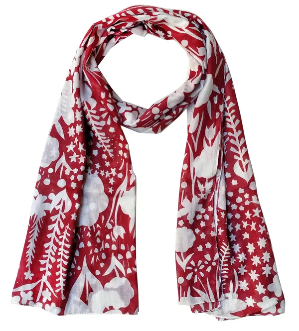 Jungle_Leaves_Red_&_White_Cotton_Women's_Scarf_(70x180_cm)