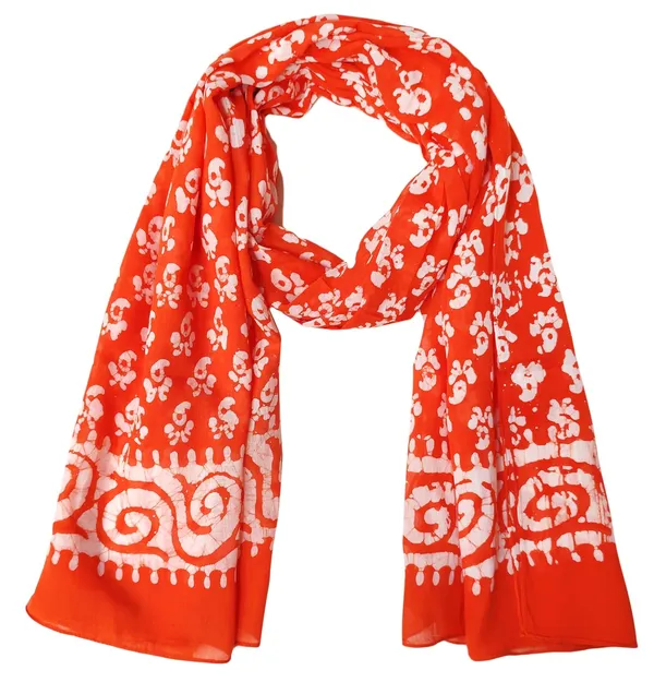 Orange_Batik_Print_on_White_Cotton_Women's_Scarf_(100x180_cm)