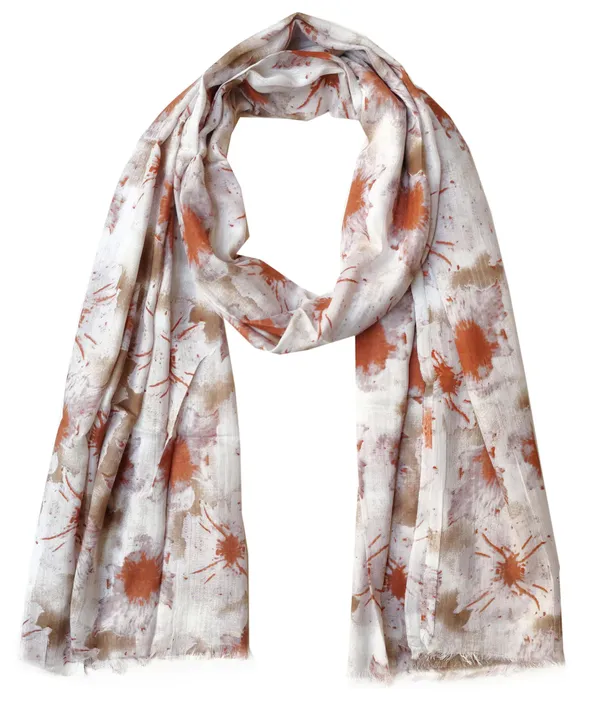 White_&_Brown_Abstract_Floral_Splash_Lightweight_Women's_Scarf_(70x180_cm)