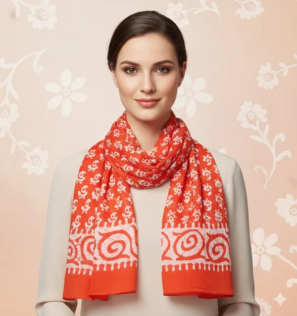 Orange_Batik_Print_on_White_Cotton_Women's_Scarf_(100x180_cm)