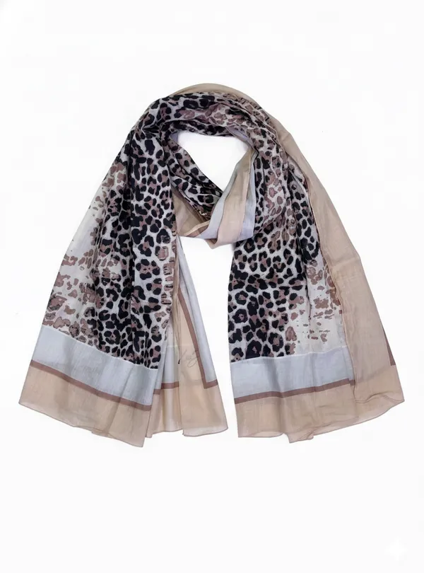 Leopard_Print_Scarf/Stole_|Stylish_Beige_Black_Multi-Color_Size_110_x_180_cm