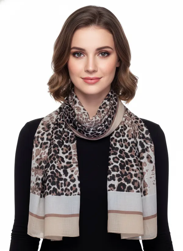 Leopard_Print_Scarf/Stole_|Stylish_Beige_Black_Multi-Color_Size_110_x_180_cm