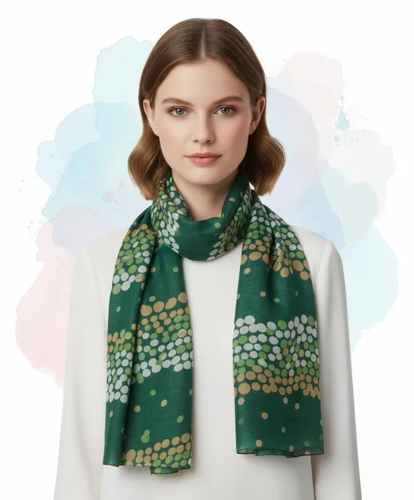 Green_Multi_Dot_Print_Soft_Poly_Cotton_Women's_Scarf_(100x180_cm)
