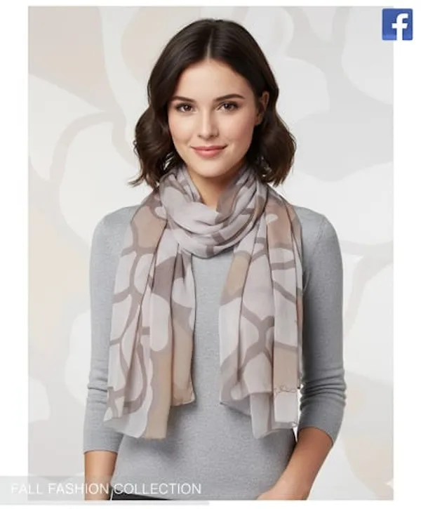 Beige_&_Grey_Big_Butterfly_Print_Polyester_Chiffon_Women's_Stole_(100x180_cm)