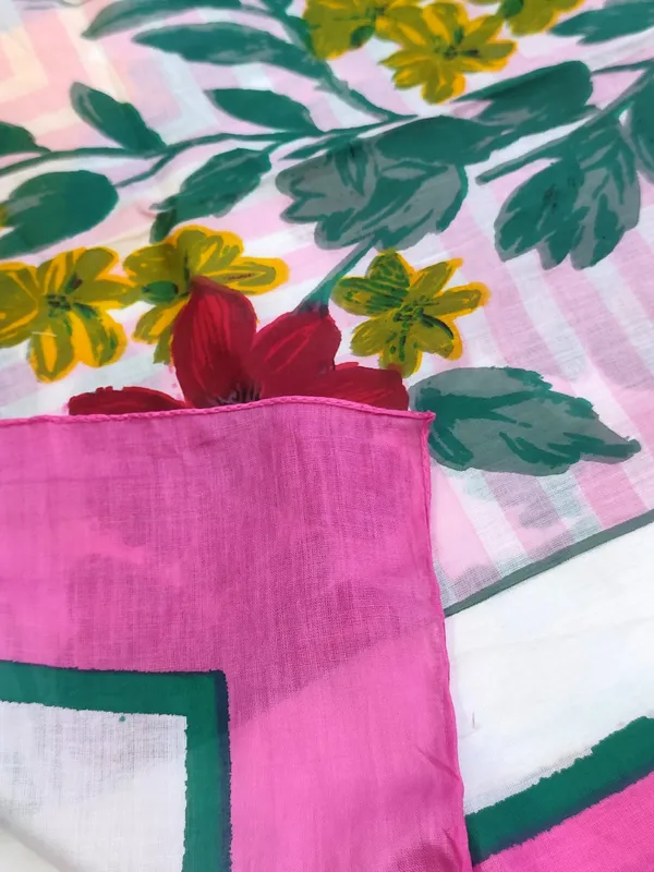 Women’s__Cotton_Big_Floral_Pink_Border_Scarf/Stole_|_Elegant_Pink_White_Multi-Color_|_Size_110_x_180_cm