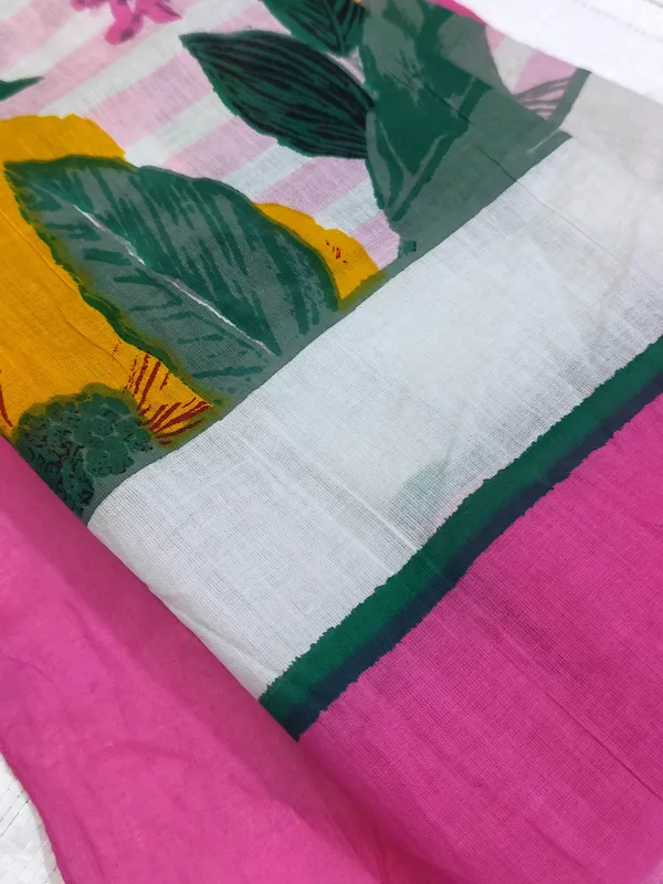 Women’s__Cotton_Big_Floral_Pink_Border_Scarf/Stole_|_Elegant_Pink_White_Multi-Color_|_Size_110_x_180_cm