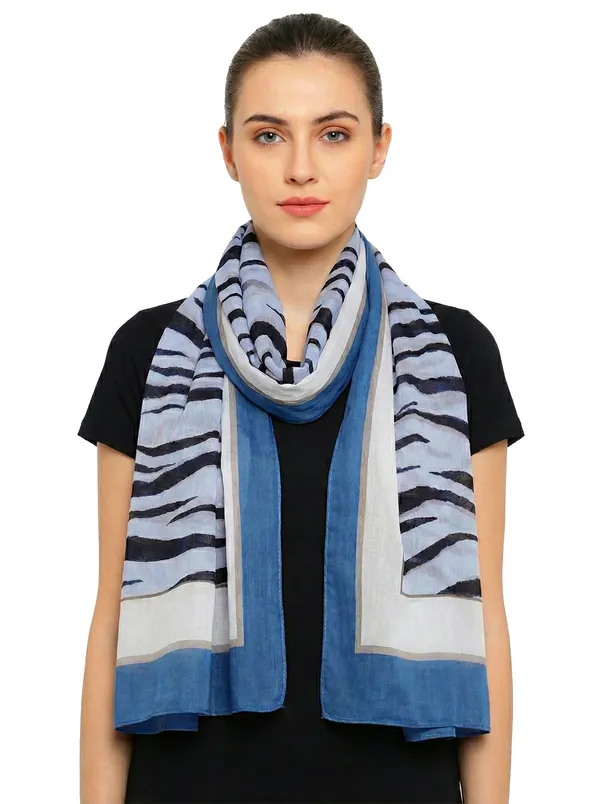 Women’s__Zebra_Print_Scarf_/_Stole_Stylish_Black_Blue_Multi-Color_Size_110_x_180_cm
