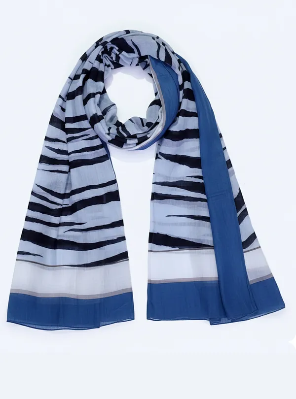 Women’s__Zebra_Print_Scarf_/_Stole_Stylish_Black_Blue_Multi-Color_Size_110_x_180_cm