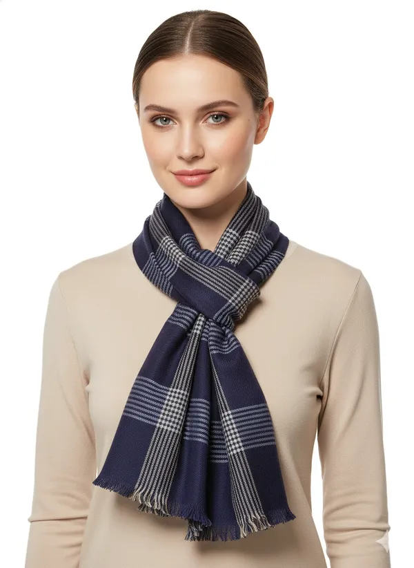 Dark_Blue_Yarn_Dyed_Viscose_Blend_Scarf_with_Double_Line_Pattern_(70x180_cm)