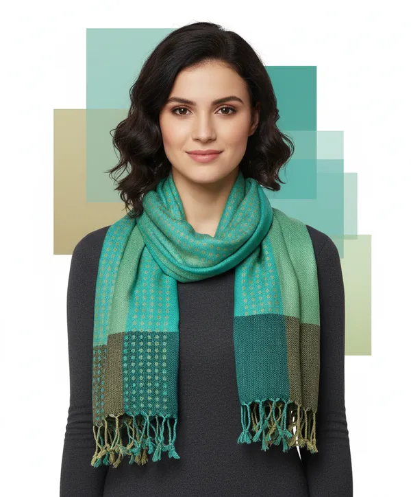Green_Viscose_Blend_Scarf_with_Brown_Border_Pattern_(70x180_cm)