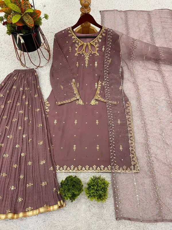 Brown_Glow_Embroidery_Foux_Georgette_Suit_Set_For_Women