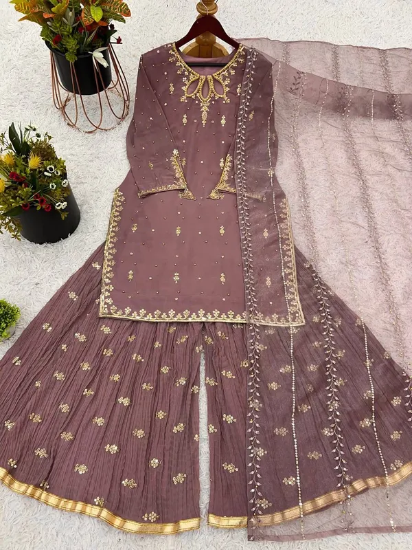 Brown_Glow_Embroidery_Foux_Georgette_Suit_Set_For_Women