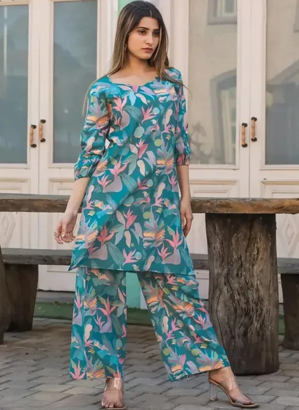 Blue_Premium_Floral_Printed_Designer_Co-Ord_Set_Khadi_Cotton_For_Women