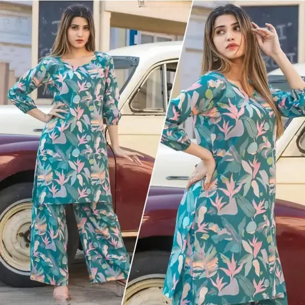 Blue_Premium_Floral_Printed_Designer_Co-Ord_Set_Khadi_Cotton_For_Women