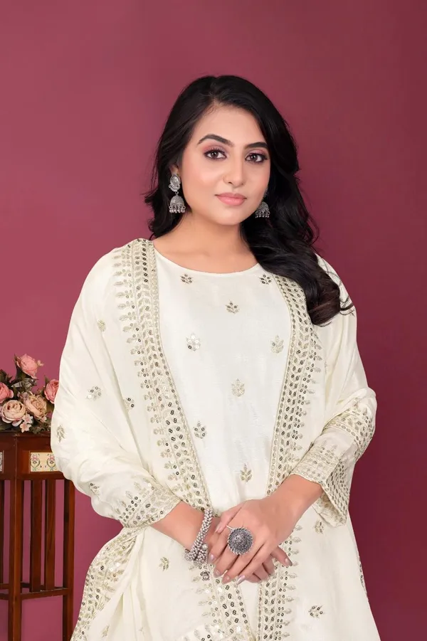 White_Heavy_Chinon_Silk_With_Heavy_Embroidery_Work_For_Women