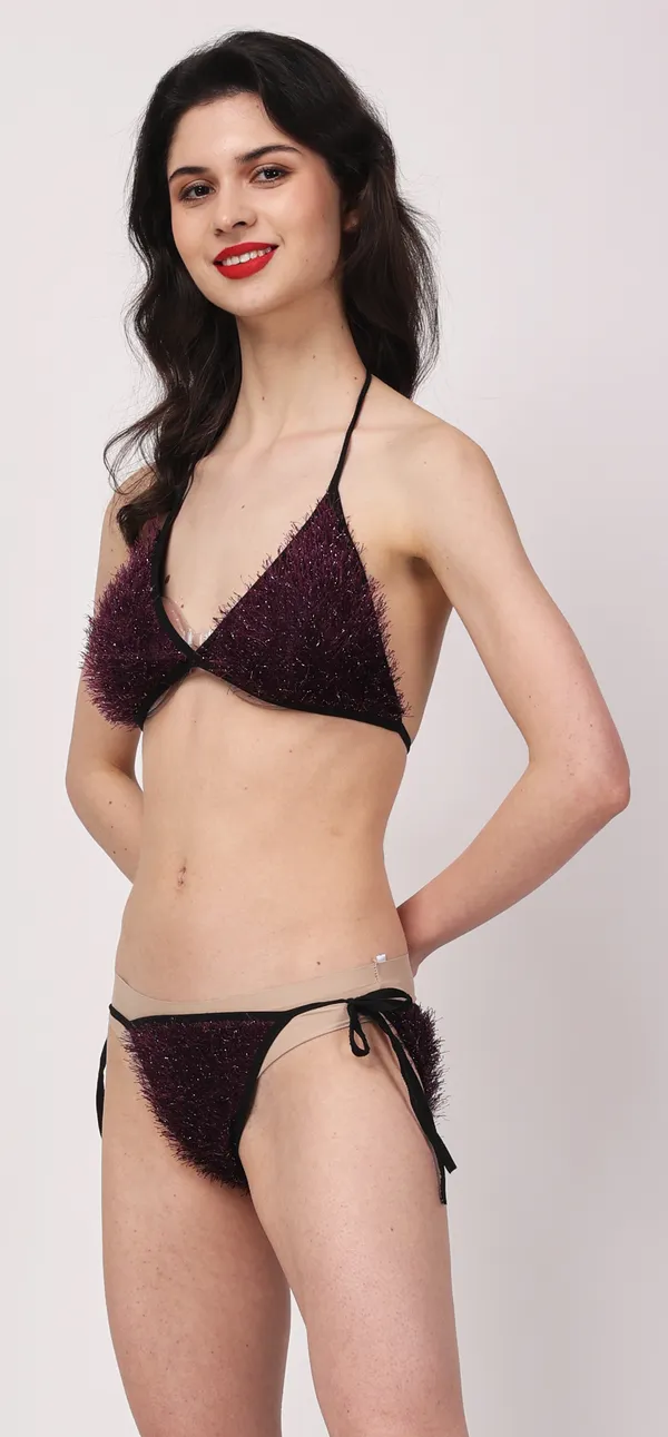 Purple_Polyamide_Non_Padded_Fur_Bikini_Beachwear_For_Women