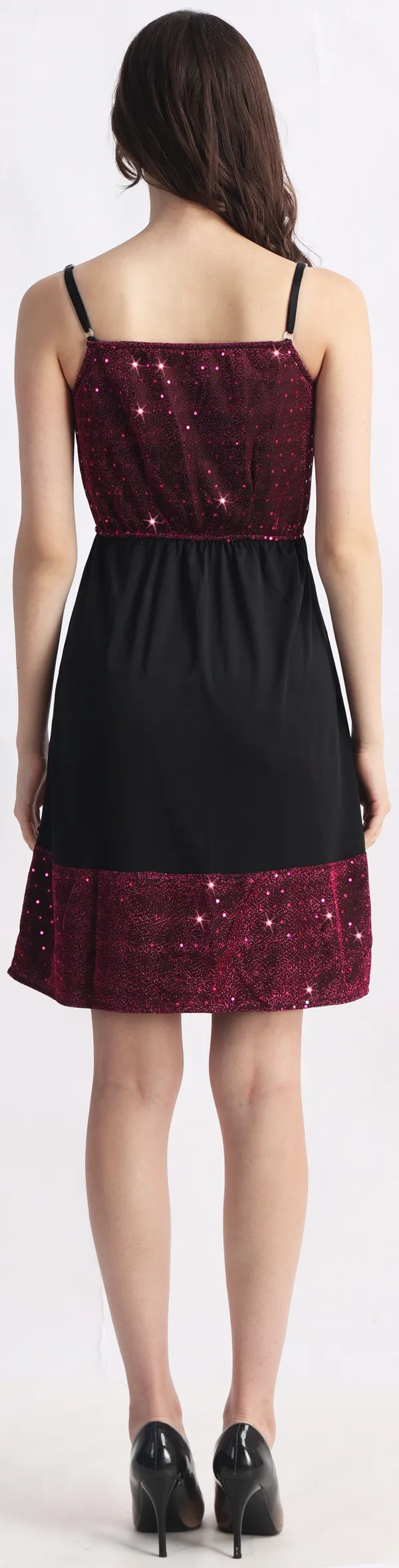 Black_&_Maroon_Poly_Lurex_Embellished_Sleeveless_Fit_&_Flare_Above_Knee_Dress_For_Women