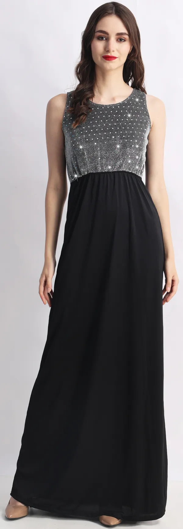 Black_&_Grey_Poly_Lurex_Embellished_Sleeveless_Maxi_Maxi/Full_Length_Dress_For_Women