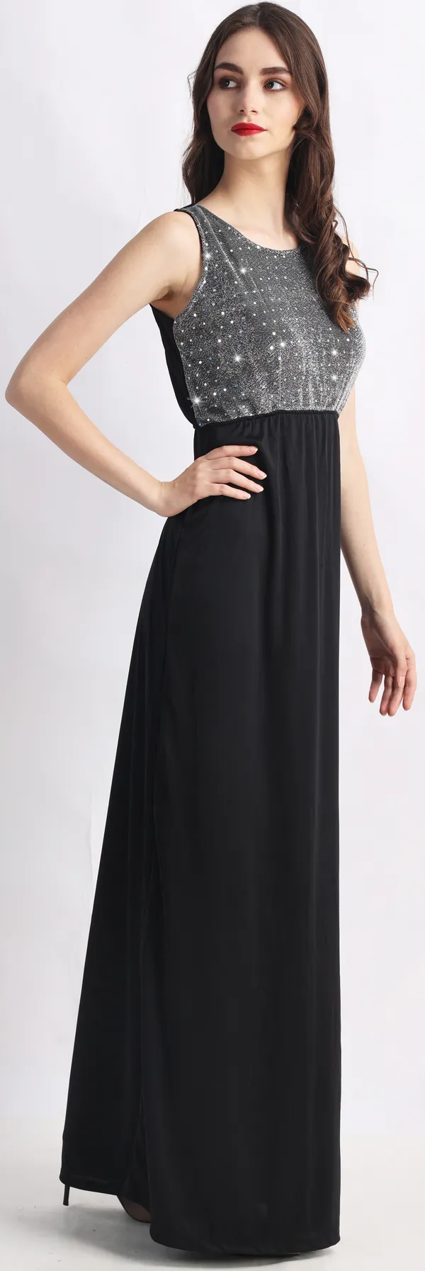 Black_&_Grey_Poly_Lurex_Embellished_Sleeveless_Maxi_Maxi/Full_Length_Dress_For_Women