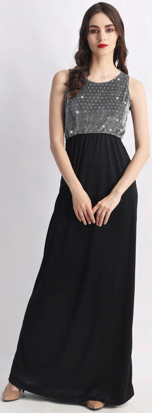 Black_&_Grey_Poly_Lurex_Embellished_Sleeveless_Maxi_Maxi/Full_Length_Dress_For_Women