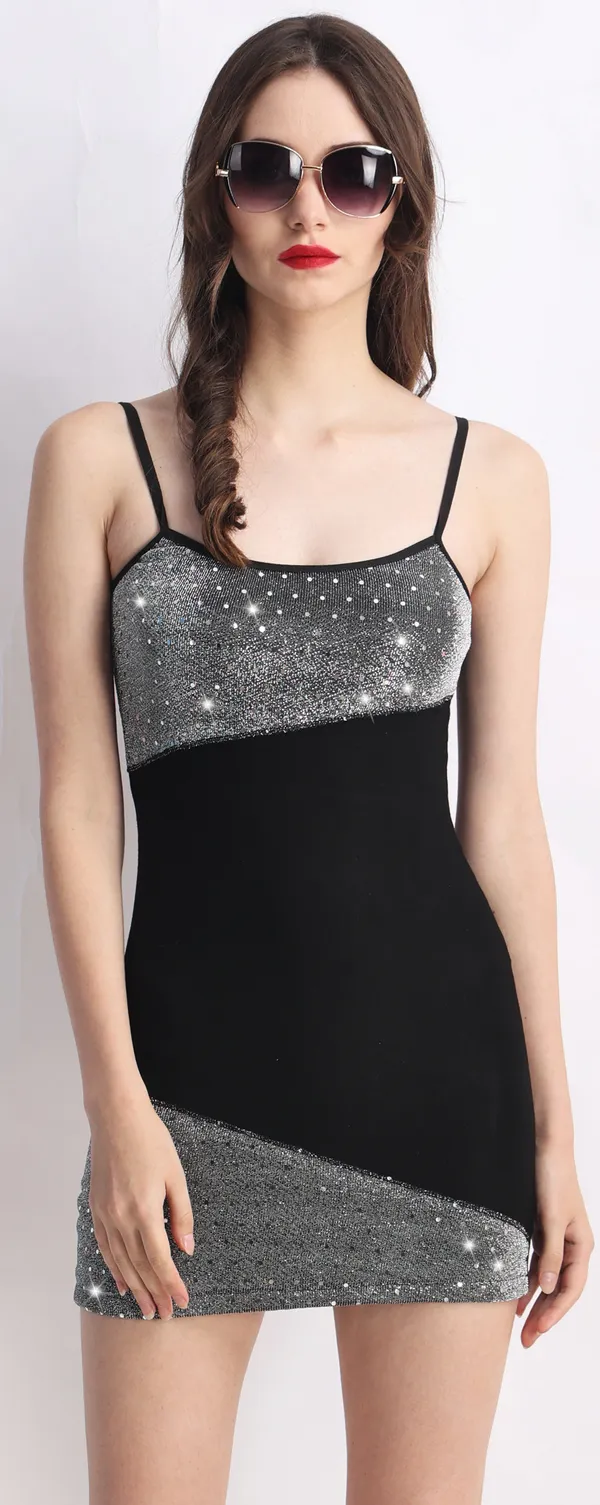 Black_&_Grey_Poly_Lurex_Embellished_Sleeveless_Bodycon_Mini_Dress_For_Women