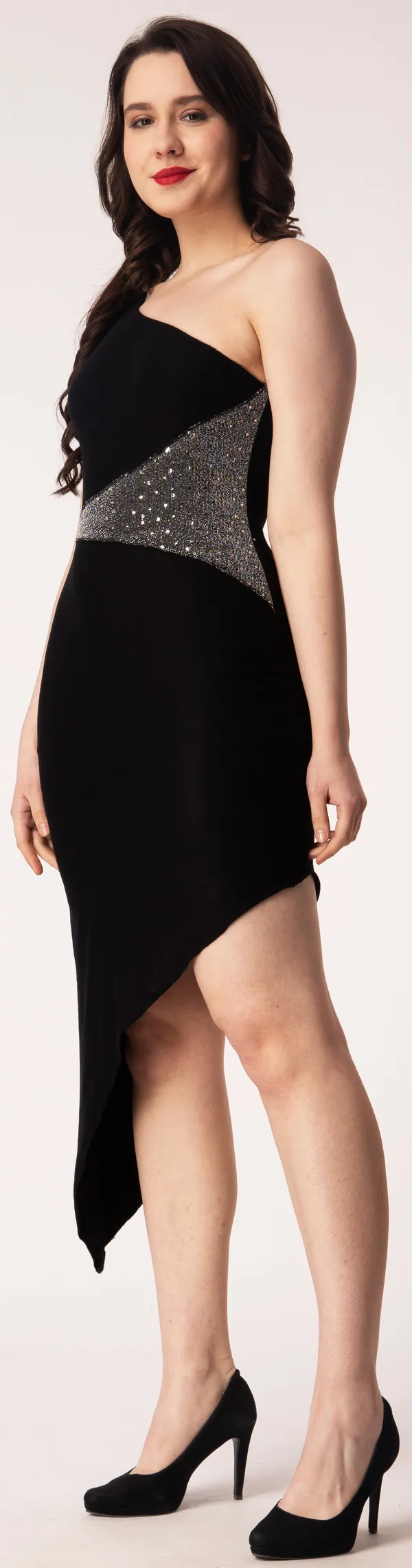 Black_Poly_Lurex_Embellished_Sleeveless_Bodycon_High_Low_Dress_For_Women