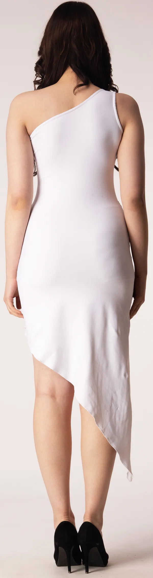 White_Poly_Lurex_Embellished_Sleeveless_Bodycon_High_Low_Dress_For_Women